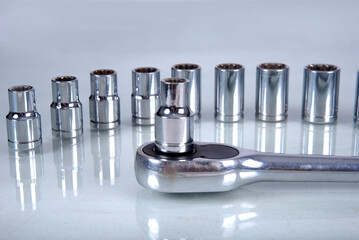 Set of torque wrenches or car repair. Professional tools. Torque wrench, tool with reversible...