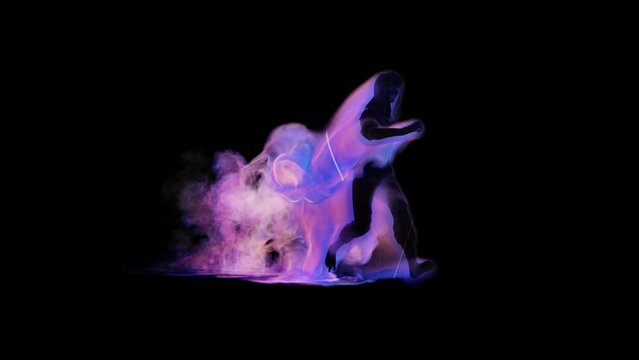Video effect running mystical people, woman, creature radiating blue color energy. 3d HQ slow motion animation in 4K resolution, 30fps with alpha channel (transparency).