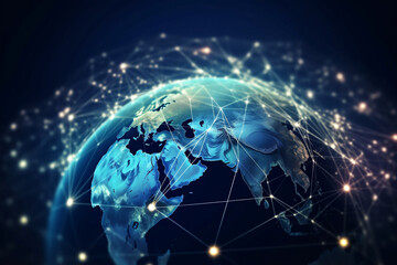 Naklejka na ściany i meble Communication technology with global internet network connected in Europe. Telecommunication and data transfer european connection links. IoT, finance, business, blockchain, security