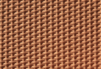 Checkered and plaid texture, background. Plastic surface, canvas in woven style. Geometric backdrop, in brown (coffee) color. Fragment of wicker furniture in retro style