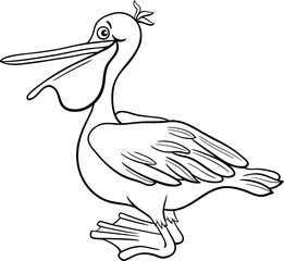 cartoon pelican bird animal character coloring page