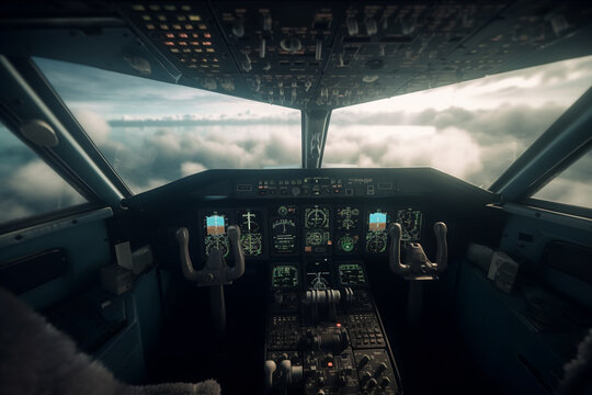 Cockpit of a plane, ai generative