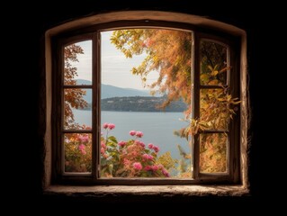 A landscape photo taken through a window frame or archway