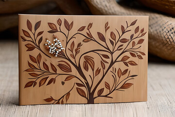 A rustic and country-style wedding greeting card with a wooden or a floral pattern