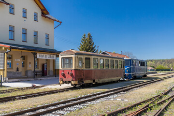 Fototapeta na wymiar Narrow gauge railway Jindrichuv Hradec to Nova Bystrice, station Nova Bystrice, Czech Republic