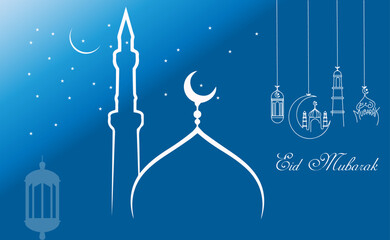 Eid Mubarak English Typography. Eid ul-Fitr, Eid ul-Adha. Religious holiday. Creative idea and Concept Design Eid Mubarak.