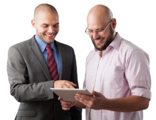 Happy young business couple working