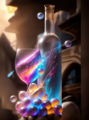 Fluid crystals in wine glass grapes surreal Generative AI