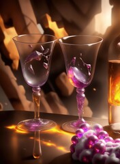 Fluid crystals in wine glass surreal Generative AI