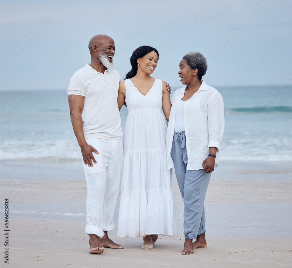 Sticker We build, we dont fantasise. Shot of a mature couple enjoying time with their daughter at the beach.