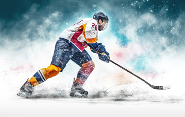 Fototapeta na wymiar Illustration of a professional ice hockey player in action on white background, Generative AI
