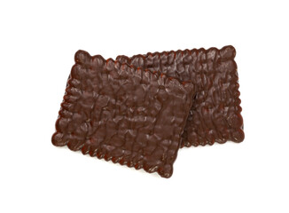 Biscuit Coated in Dark Chocolate Isolated, Square Cookies, Rectangular Shortbread, Crunchy Digestive Cookie