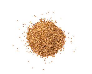 Raw Buckwheat Pile Isolated, Dry Buck Wheat Grains, Russian Kasha Heap, Uncooked Buckwheat Cut Out
