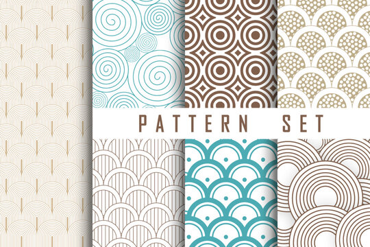 Abstract seamless pattern collection with half circles in Japanese style