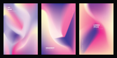 Gradient mesh portrait poster design set. Pink, purple, and yellow portrait background template copy space 