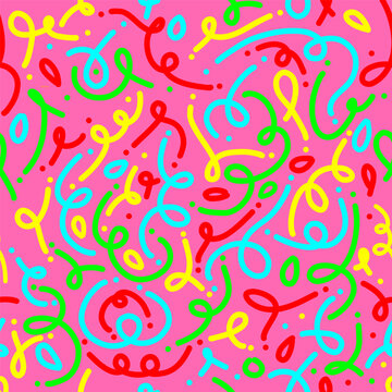 90s seamless pattern squiggle kid vector illustration