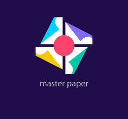 Creative master paper logo. Unique design color transitions. Private library school book logo template. vector.