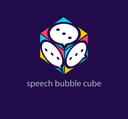 Creative speech bubble cube logo. Unique design color transitions. Custom referral and contact center logo template. vector.