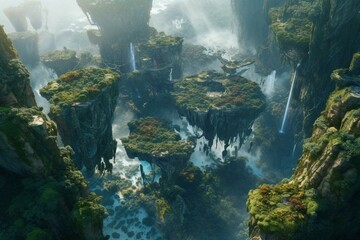An aerial landmass hovers above Pandora in Avatar film. Generative AI - obrazy, fototapety, plakaty