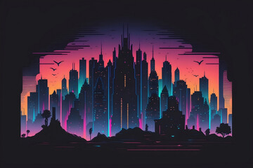 neon wallpaper of a city. Generative AI