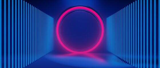 3d illustration rendering of futuristic cyberpunk city, gaming wallpaper scifi stage pedestal background, a esports gamer vs banner sign of neon glow © issaronow