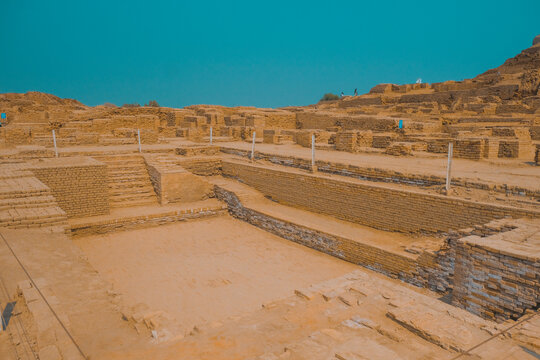 Mohenjo Daro Sindh Pakistan - February 28, 2023: Swimming Pool Indus Civilization