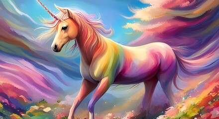 Naklejka na ściany i meble AI Generated images of magic rainbow unicorns and moon unicorns