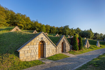 Fototapeta na wymiar Autumnal Gombos-hegyi pincesor in Hercegkut, UNESCO site, Great Plain, North Hungary