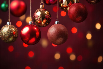 Fototapeta premium Festive Christmas Ornaments on Red Background