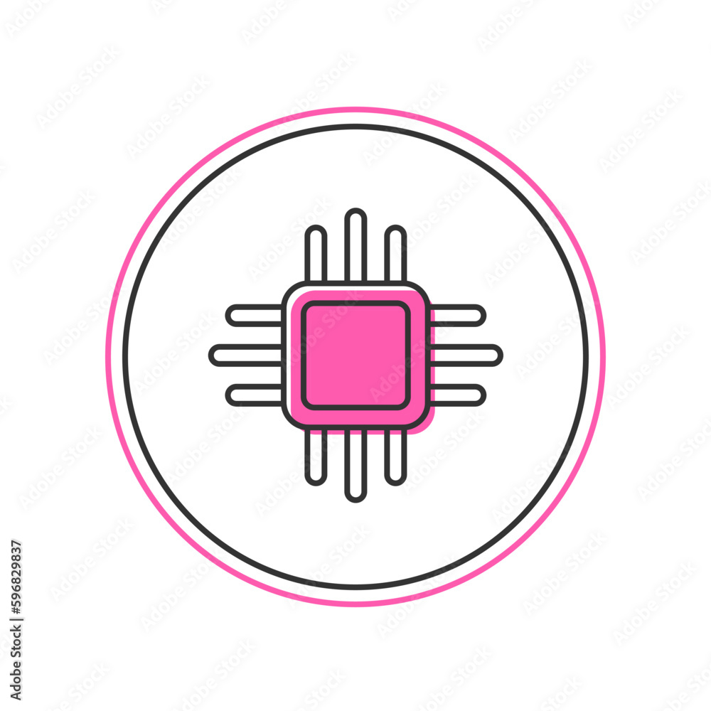 Poster Filled outline Computer processor with microcircuits CPU icon isolated on white background. Chip or cpu with circuit board. Micro processor. Vector