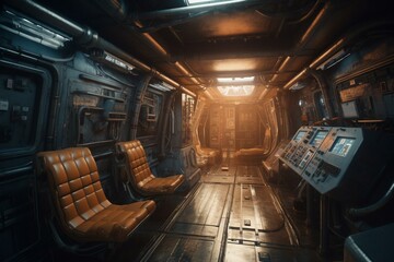 Indoor spaceship in 3D. Generative AI