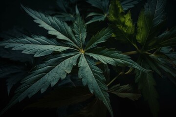 Naklejka na ściany i meble Leaves from the cannabis plant. Generative AI