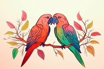 illustration, parrot in love, generative ai.