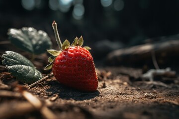 A strawberry lying on the ground. Generative AI