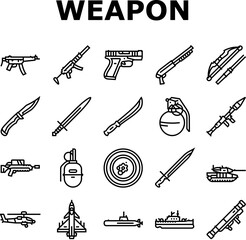 weapon war gun military army icons set vector