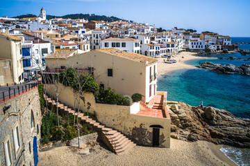 A classic white town on the Costa Brava. White houses, historical buildings of Calella de...