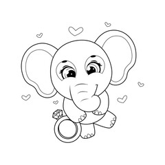Coloring page. Delicate elephant with a diamond ring