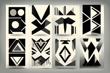 Set of minimal 20s geometric design posters, modern hipster style - generative ai
