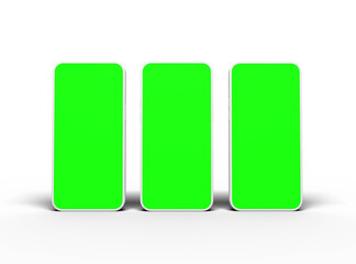 Three unbranded smartphones Template with Customizable Design for UI/UX Product Showcase. 3D Render