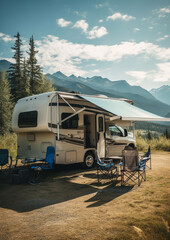 camper van on the mountain, generative ai