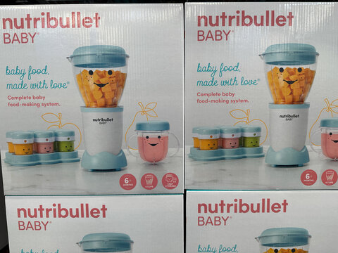 Maple Grove, Minnesota - April 8, 2023: Nutribullet Baby blender system for making homemade baby food for sale at a Sams Club