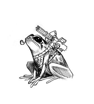 Dibujo de una rana guerrera ,rana en batalla,dibujo boceto de rana