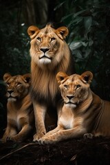 Obraz na płótnie Canvas illustration, majestic lion family, generative ai.