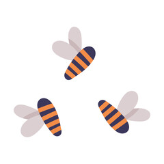 Flying honey bees set. Flying insect cartoon vector illustration