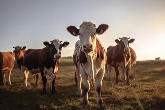 illustration, cows in the field, generative ai.