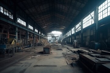 illustration, large repair industrial hall, generative ai.