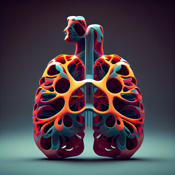 Human lungs anatomy on dark background. 3D illustration. 3D rendering.