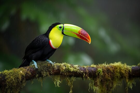 illustration, cute toucan on the branch, ai generative.