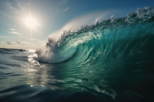 close up big Blue wave at Maldives, AI