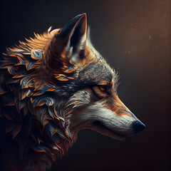 Fantasy portrait of a wolf. 3D illustration. Digital painting.